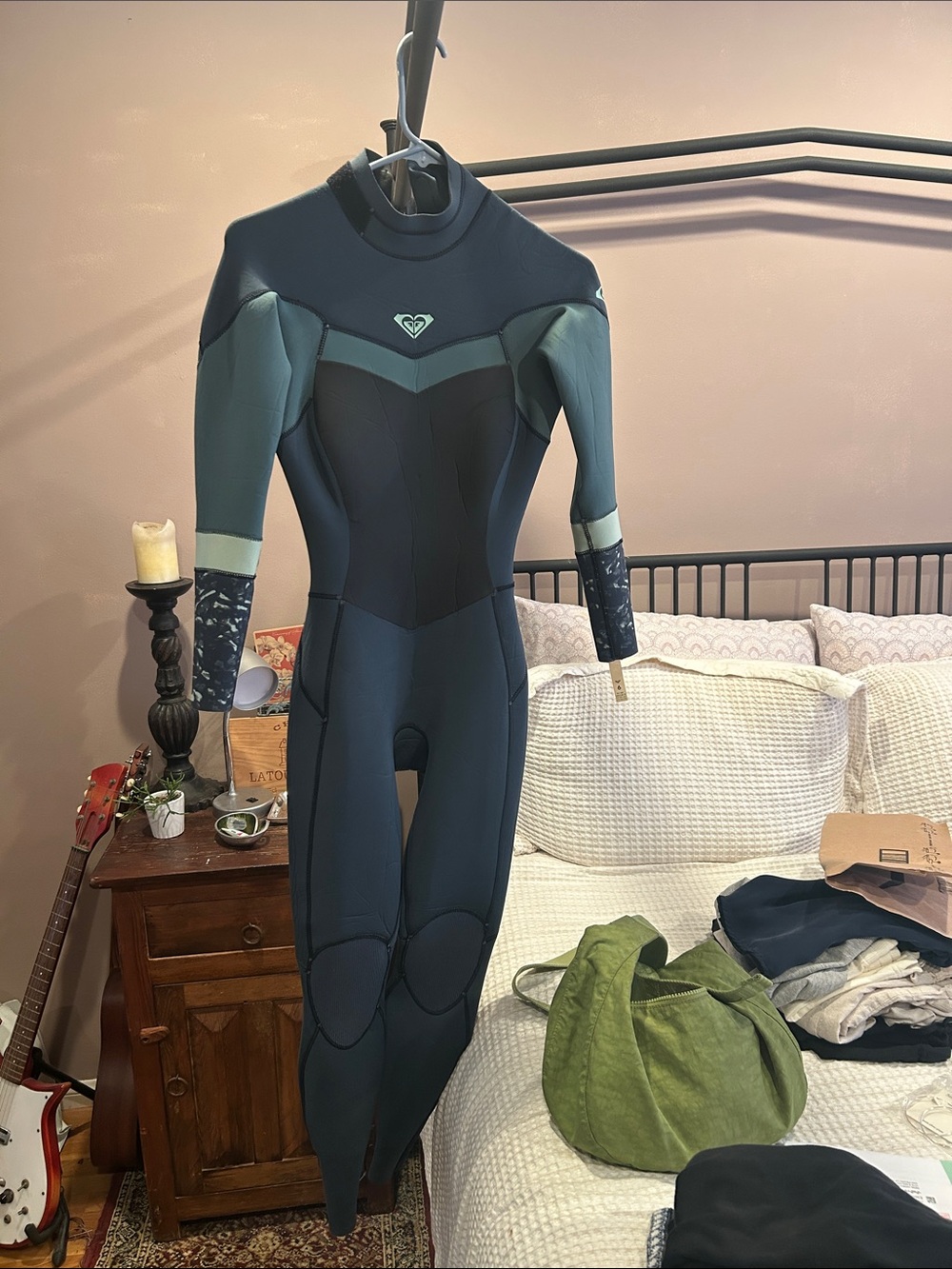 Roxy Women's Full Wetsuit in Teal and Black with Patterned Cuffs